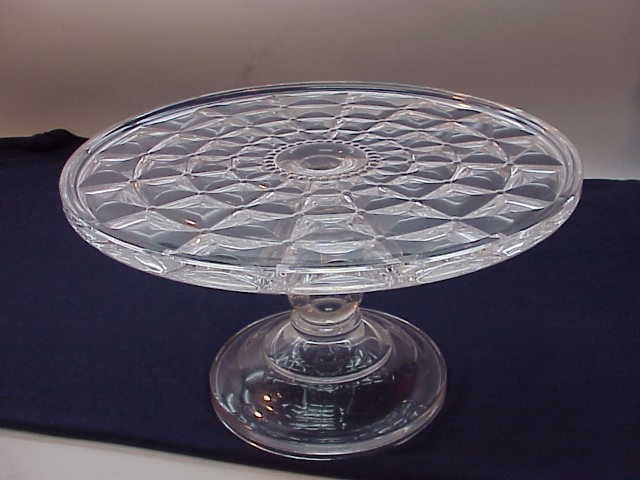 NEW FOOTED CAKE STAND PLATE~MOCK VINTAGE PATTERN GLASS