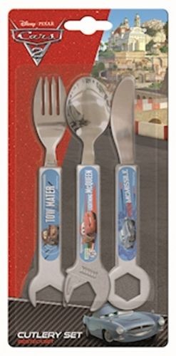 Disney Cars 2 Mcqueen 3pc Cutlery Set Dinner Fork Spoon