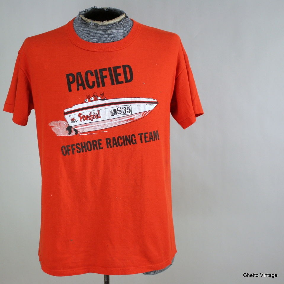 Vtg 80s PACIFIED OFFSHORE SPEED BOAT RACING TEAM t shirt LARGE Made In 