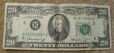 1974 $20 DOLLAR BILL DISTRICT SERIES B NEW YORK NY TWENTY SMALL HEAD 