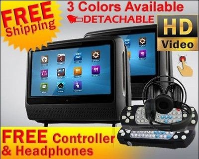 Black Dual 9 Inch Car Pillow Headrest DVD Player Touch Screen BT IR 