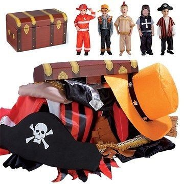 BNWT BOYS DRESS UP CHEST 15 PIECE 5 COSTUME TRUNK FIREMAN PIRATE 