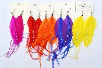   noble feather with rhinestone colorful earning charming jewelry NEW