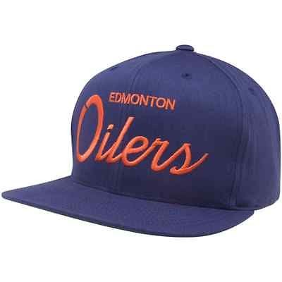 Mitchell & Ness Edmonton Oilers Navy Blue Script Snapback Adjustable 