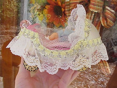 Hand Decorated Painted Real Goose/Rhea Egg Baby Carriage Pram Stroller 