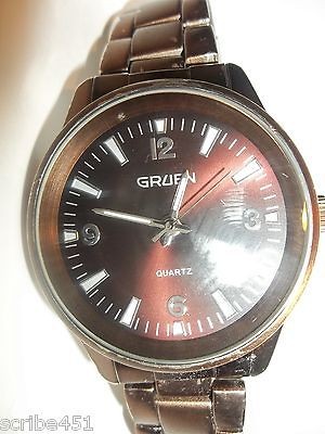 GRUEN COPPER COLOR WATCH ## RUNS GREAT## JAPAN QUARTZ, METAL LINK 