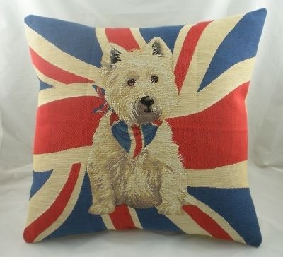 Union Jack Westie Terrier Flag Woven Tapestry Cushion