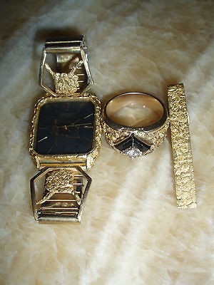   *JEWELRY*ALASKA*10K*GOLD*24K NUGGETS*WATCH*DIAMOND RING*TIE CLIP*SET