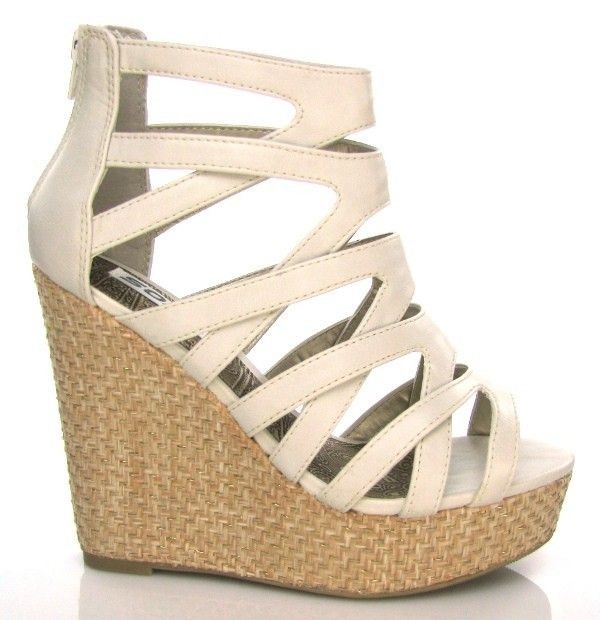 SODA LADDER S OFF WHITE GLADIATOR RATTAN PLATFORM WEDGE