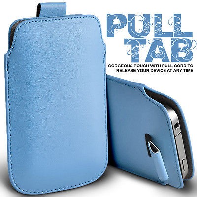 BABY BLUE PULL TAB LEATHER POUCH CASE SKIN COVER FOR SONY ERICSSON W8