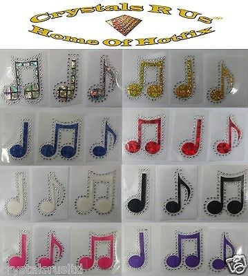 FABRIC SATIN rhinestone 3 MUSIC NOTE IRON ON CUSTOMIZE FASHION DANCE 