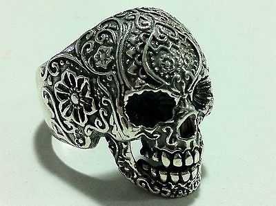   STERLING SILVER FLOWER FINGER PUNK SKULL RING ALL SIZE AVAILABLE