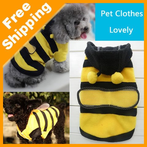 Dog Coat Pet yellow blk fleece BEE Style Cloth hoodie for many pets 