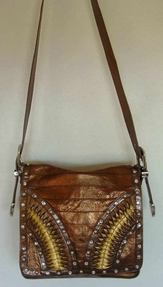 LUCK and CHARM Bronze Faux Leather Shoulder Flap Bag Purse Handbag
