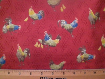 Fabric   Proud Chickens allover Barnyard Red w/Wire Remnant