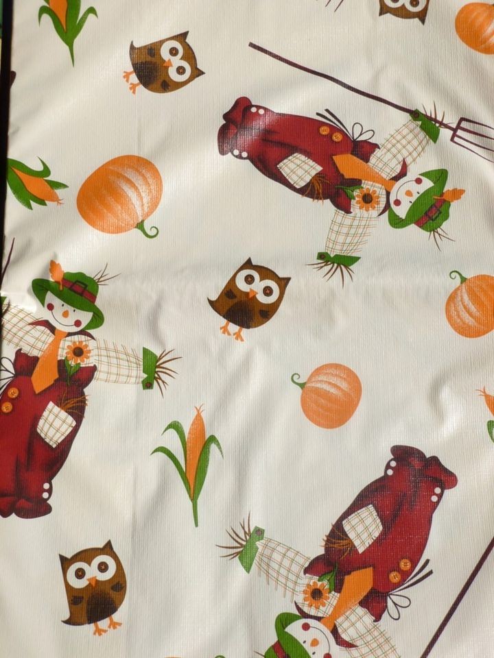   utumn/Fall~Sca​recrow Owl~Vinyl Tablecloth~Fla​nnel Back~All Sizes