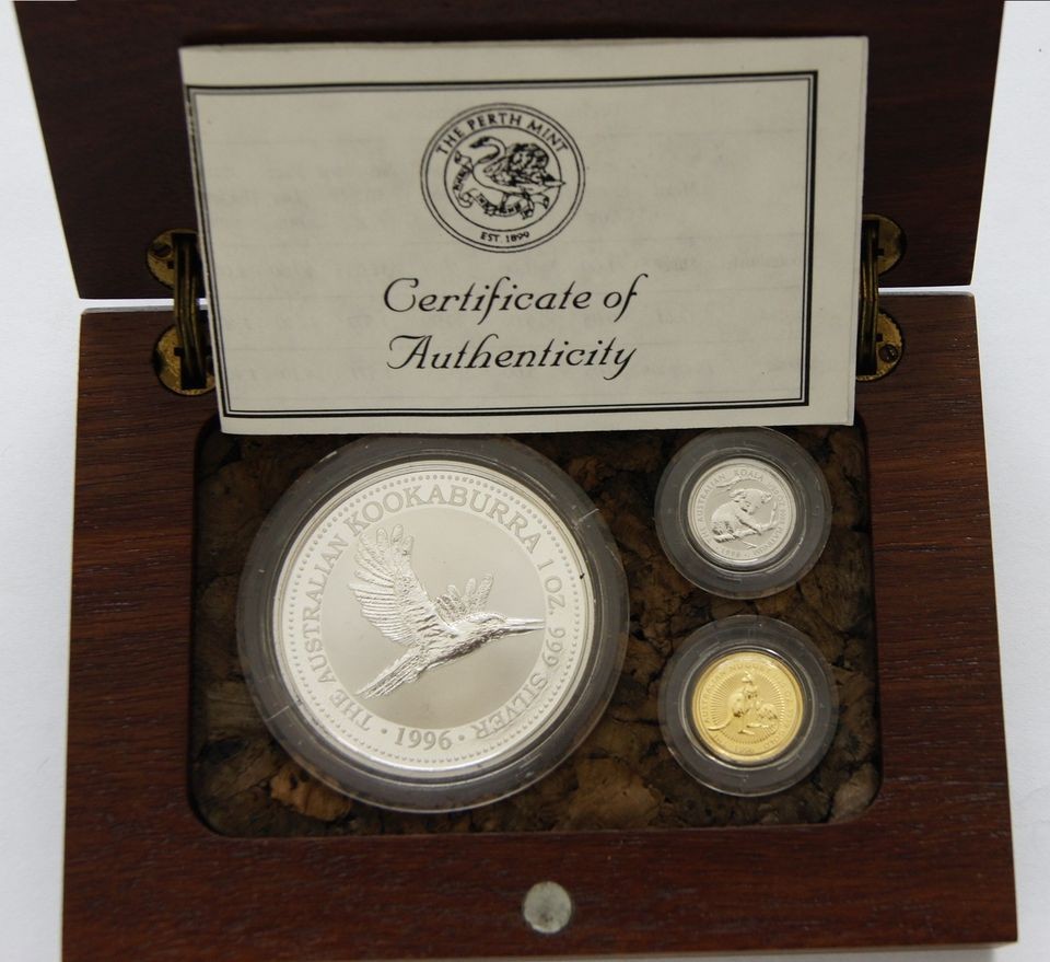 1996 Australian Silver Kookaburra, Gold Nugget and Platinum Koala Set 