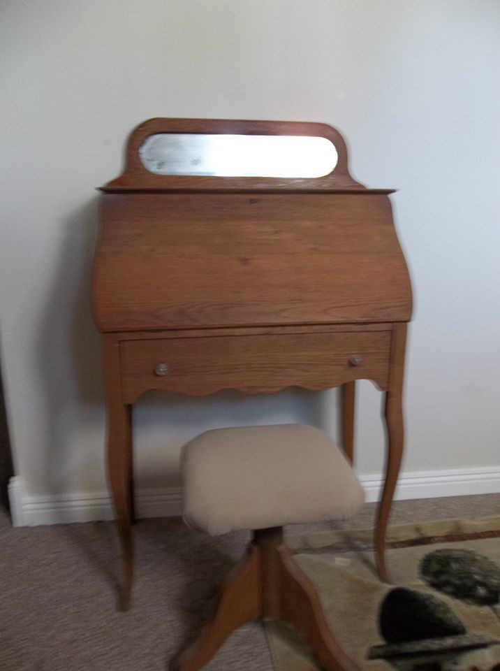 1917 Antique Oak Secretary Desk with Mirror