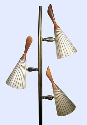 VTG FLOOR LAMP MID CENTURY DANISH MODERN RETRO POLE FIBERGLASS STRIPE 