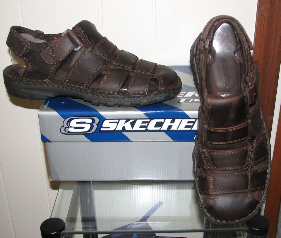 Skechers Mens August Meek Brown Leather Fisherman Sandals SIZES NIB