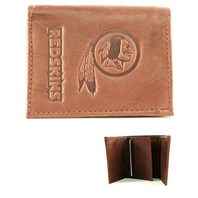   Redskins Genuine Leather Tri Fold Wallet Brown NFL Football Licensed