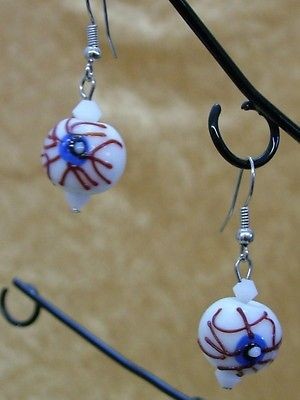 New Halloween Glass Eye Ball Beaded Trick or Treat Lamp Work Earrings