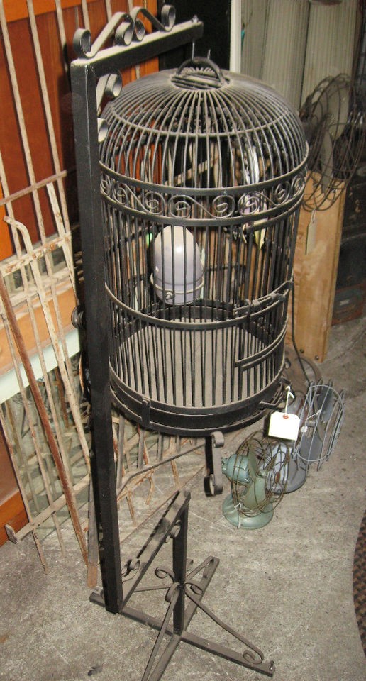 Large Vintage Wrought Iron Birdcage and Stand/Standing E211