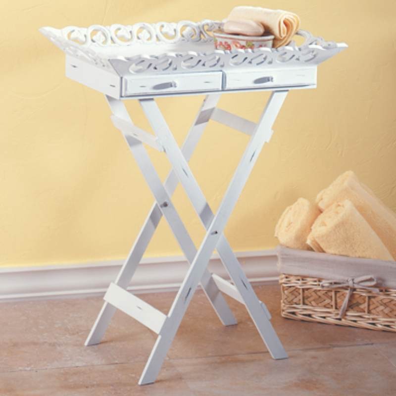 Elegant Shabby Chic Folding Tray Table Stand   2 Drawers, w/ Aged 
