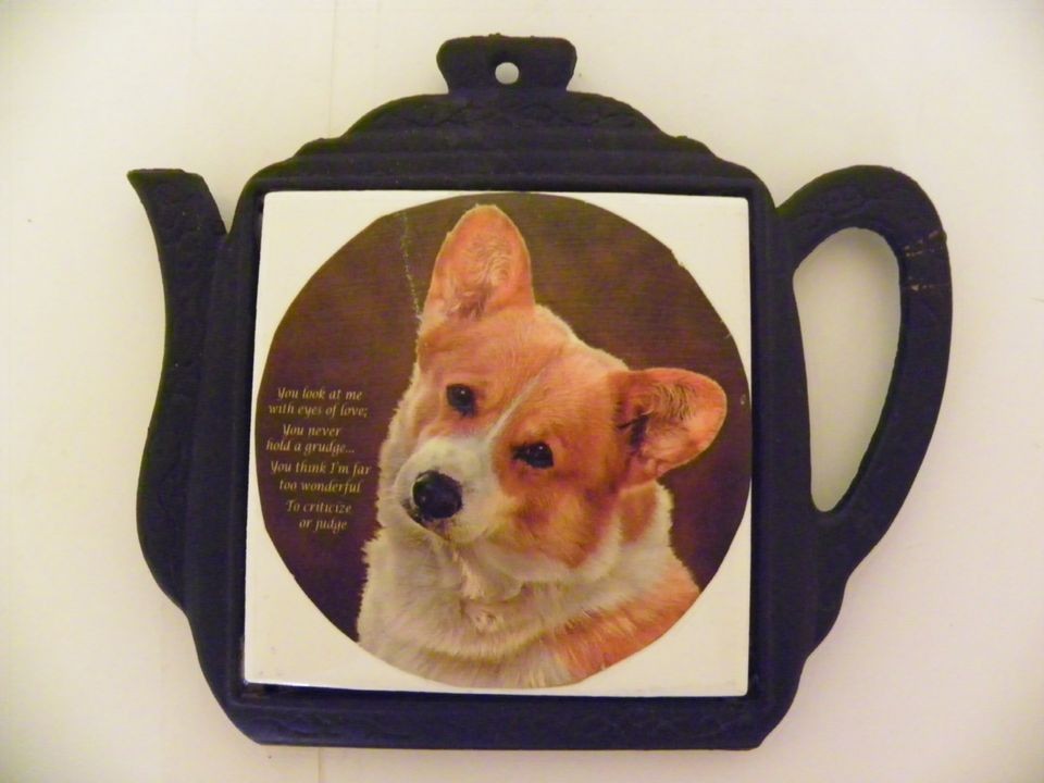 Retro Kitchen Cast Iron Tea Pot Shaped Dog Trivet Basenji Mutt Puppy 