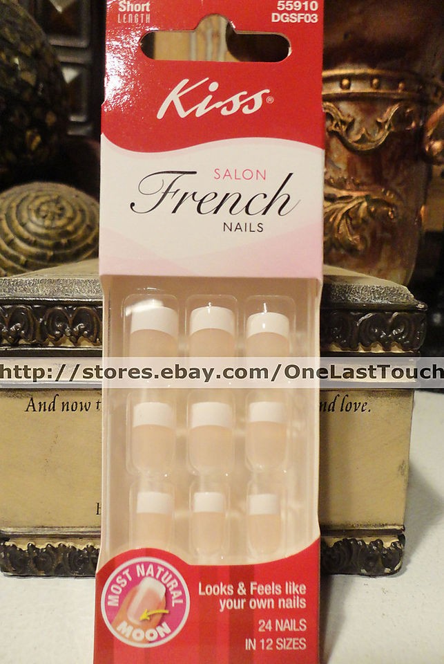 KISS~SALON FRENCH 24 Glue/Press On Nails PINK~Natural Moon~Short 