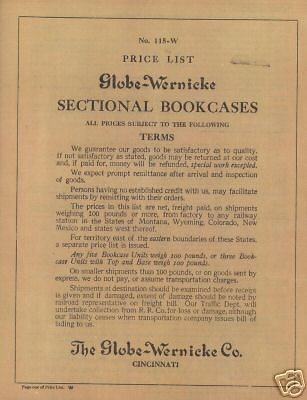 RARE1915 GLOBE WERNICKE SECTIONAL BOOKCASE PRICE LIST