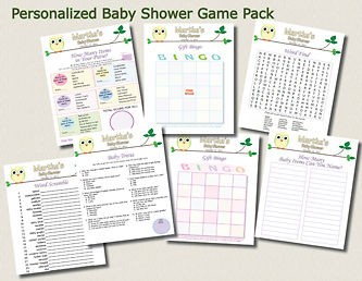 POPULAR BABY SHOWER GAMES OWL THEME HOOTERS GIRL BOY NEUTRAL LEAVES 