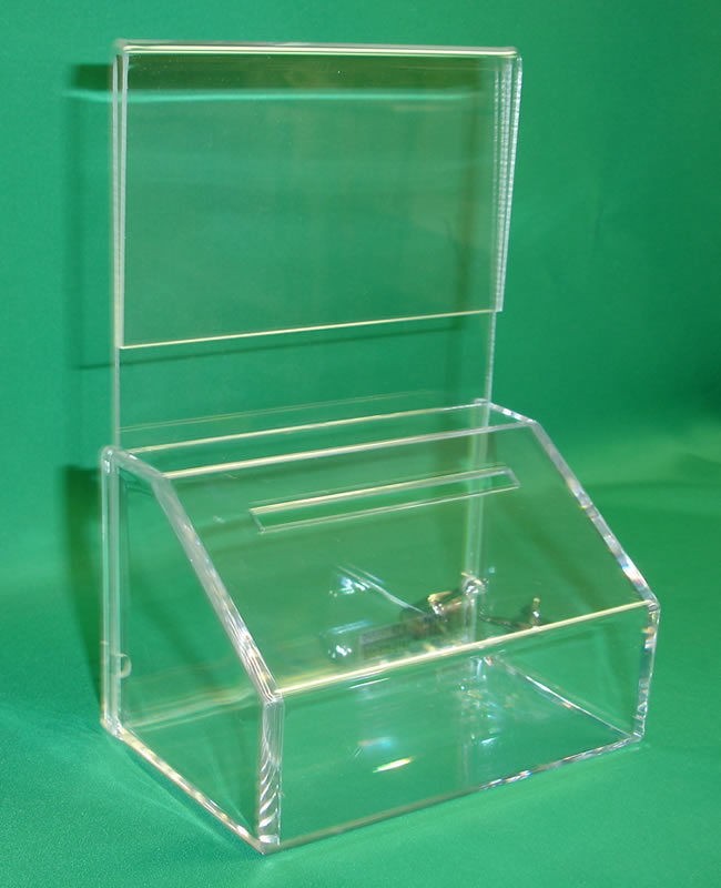 FUNDRAISING CHARITY DONATION BOX w/SIGN HOLDER & LOCK