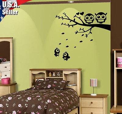   Art Mural Vinyl Decal Sticker Nursery Owl Tree Branch With Birds #63