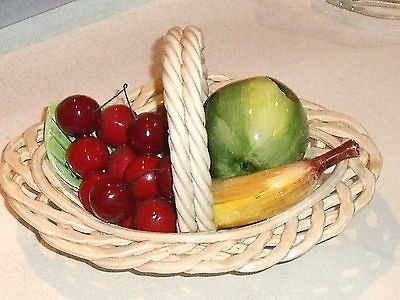 HAND PAINTED CERAMIC RATTAN FRUIT BASKET BASSANO ITALY DINNER TABLE 