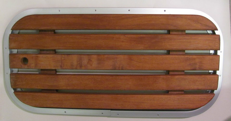 TEAK COCKPIT SHOWER GRATE WITH ALUMINUM RIM / SEAT