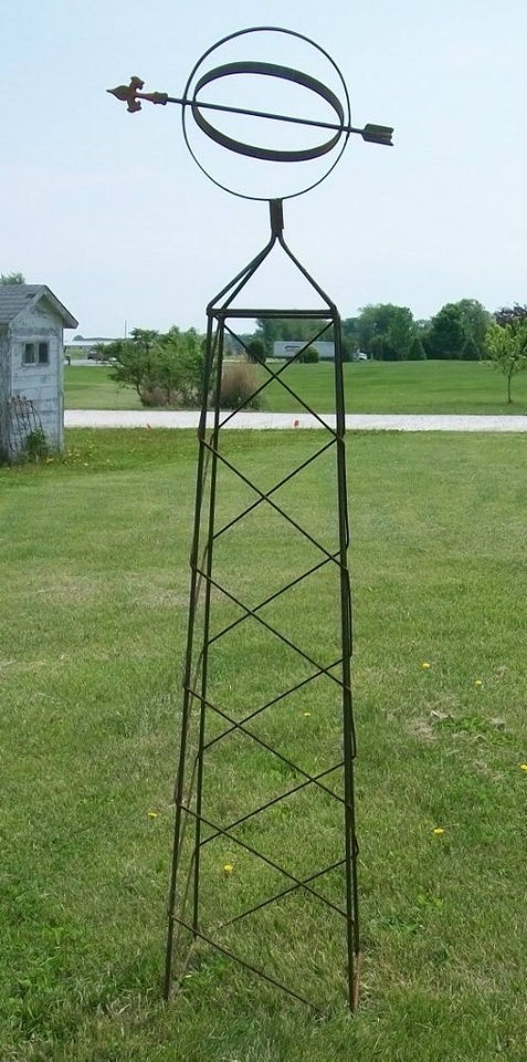   Iron Sq. Bottom Sundial Obelisk Trellis, 5 Sizes Flower Support