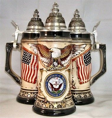 US Navy Rustic German Beer Stein .75L United States Navy USN Mug Made 