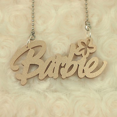 KITSCH LADIES GIRLS JEWELRY NECKLACE PENDANT CHAIN ACRYLIC BARBIE NAME 