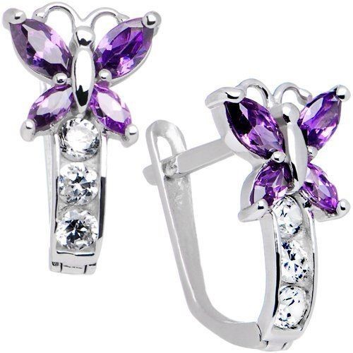 Birthstone Butterfly Gemstone Huggie Earrings 925 Sterling Silver 