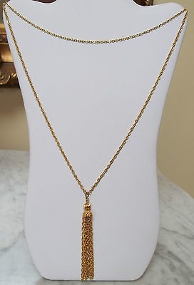   Vintage Double Chain & 3 Tassel Gold Tone, 18 & 28 Long Necklace