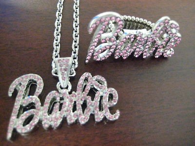 NICKI MINAJ BARBIE PENDANT NECKLACE & RING PINK SILVER