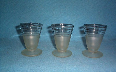 Vintage Silver Stripe Frosted Footed Martini Cocktail Glasses (3)