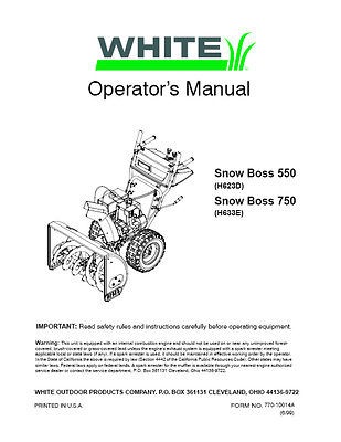 White Outdoor Snow Blower Snow Thrower Owners Manual