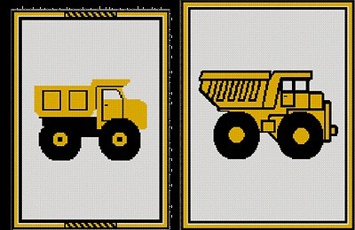   Baby Dump Truck Yellow Afghan Crochet Knit Cross Stitch Pattern Graph