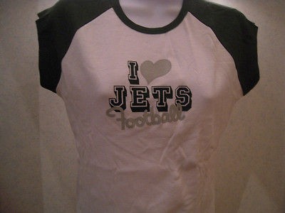 NWT Womens I Heart Jets Football Sparkly Short Sleeve Tee   Sizes 