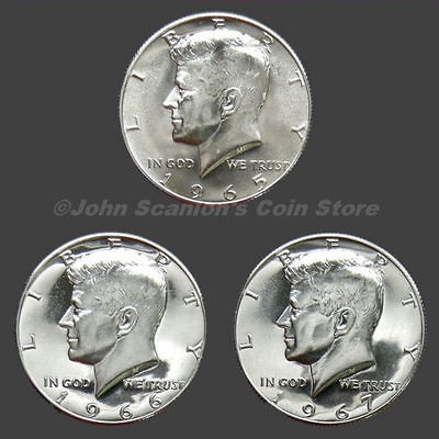 1965/1966/1967 Kennedy Half Dollars 40% Silver   SMS Trio