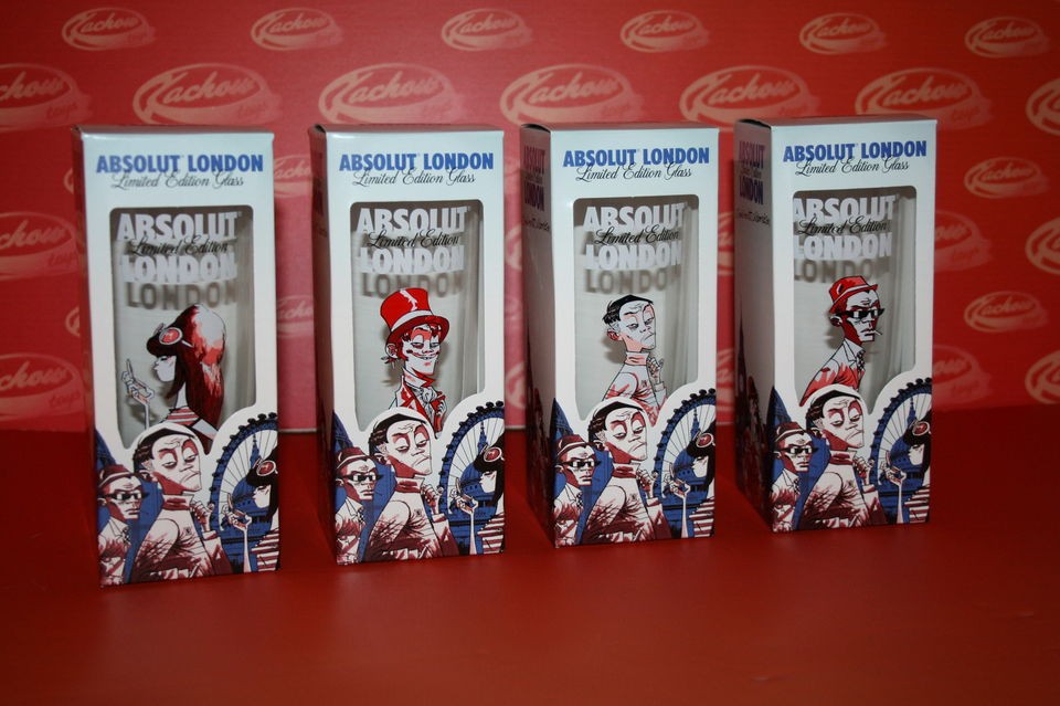 ABSOLUT LONDON LIMITED EDITION GLASS   SET OF 4   JAMIE HEWLETT