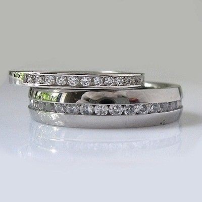 PC Wedding Rings SET Hers 925 STERLING SILVER and HIS STAINLESS 