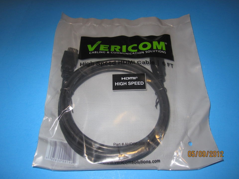 NEW VERICOM 6 ft A/V HIGH SPEED GOLD PLATED 1080p HD HDMI CABLE 30AWG